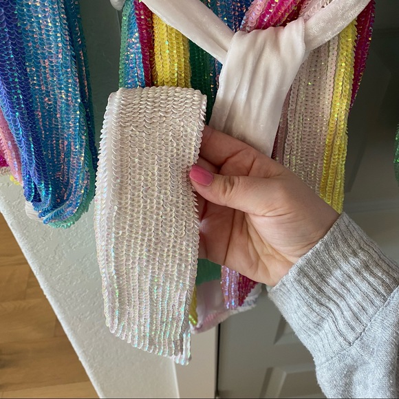 Retrofete Gabrielle NWT Robe Wrap Dress Unicorn Stripe Rainbow Sequin - Picture 11 of 12